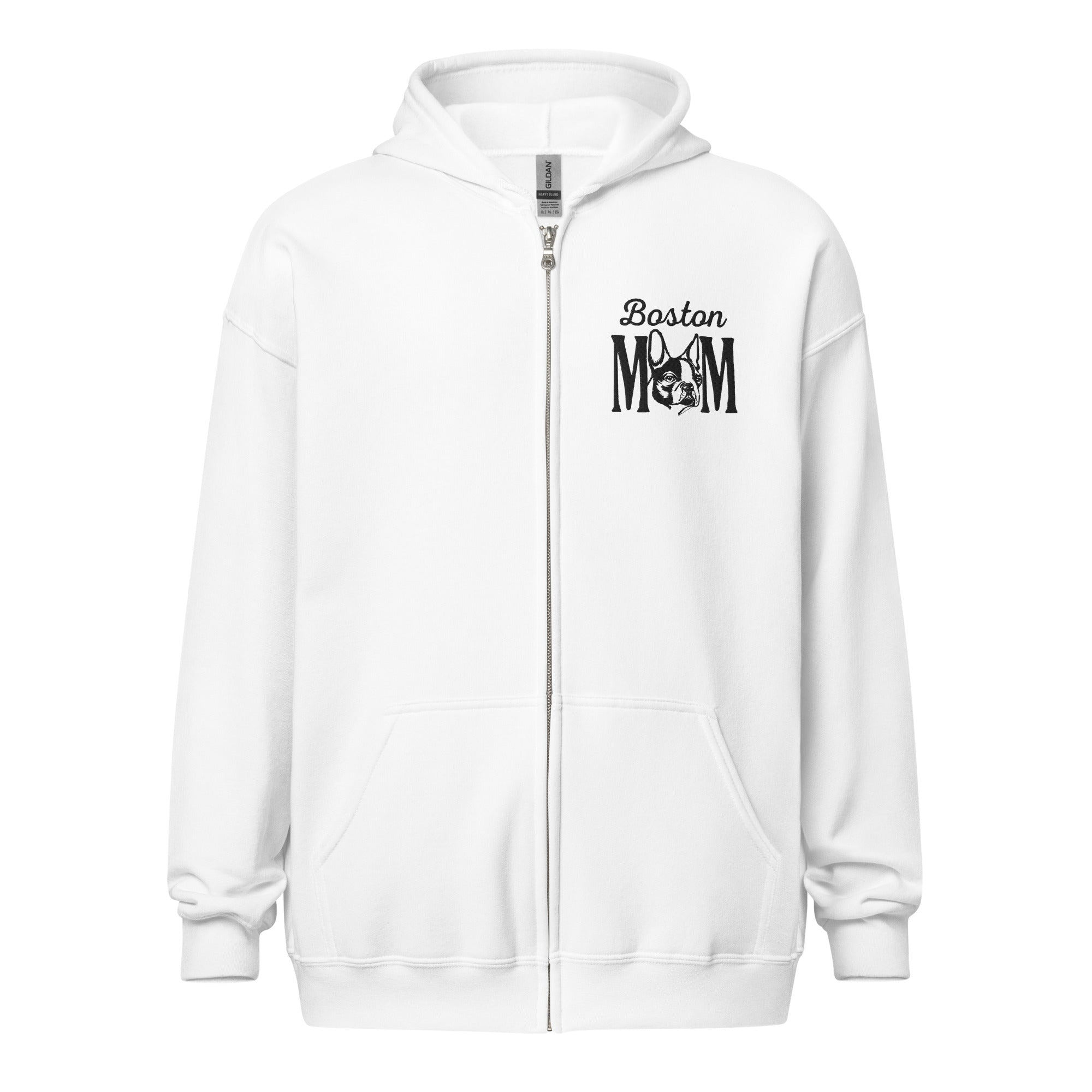Boston Mom Embroidered Heavy Blend Zip Hoodie