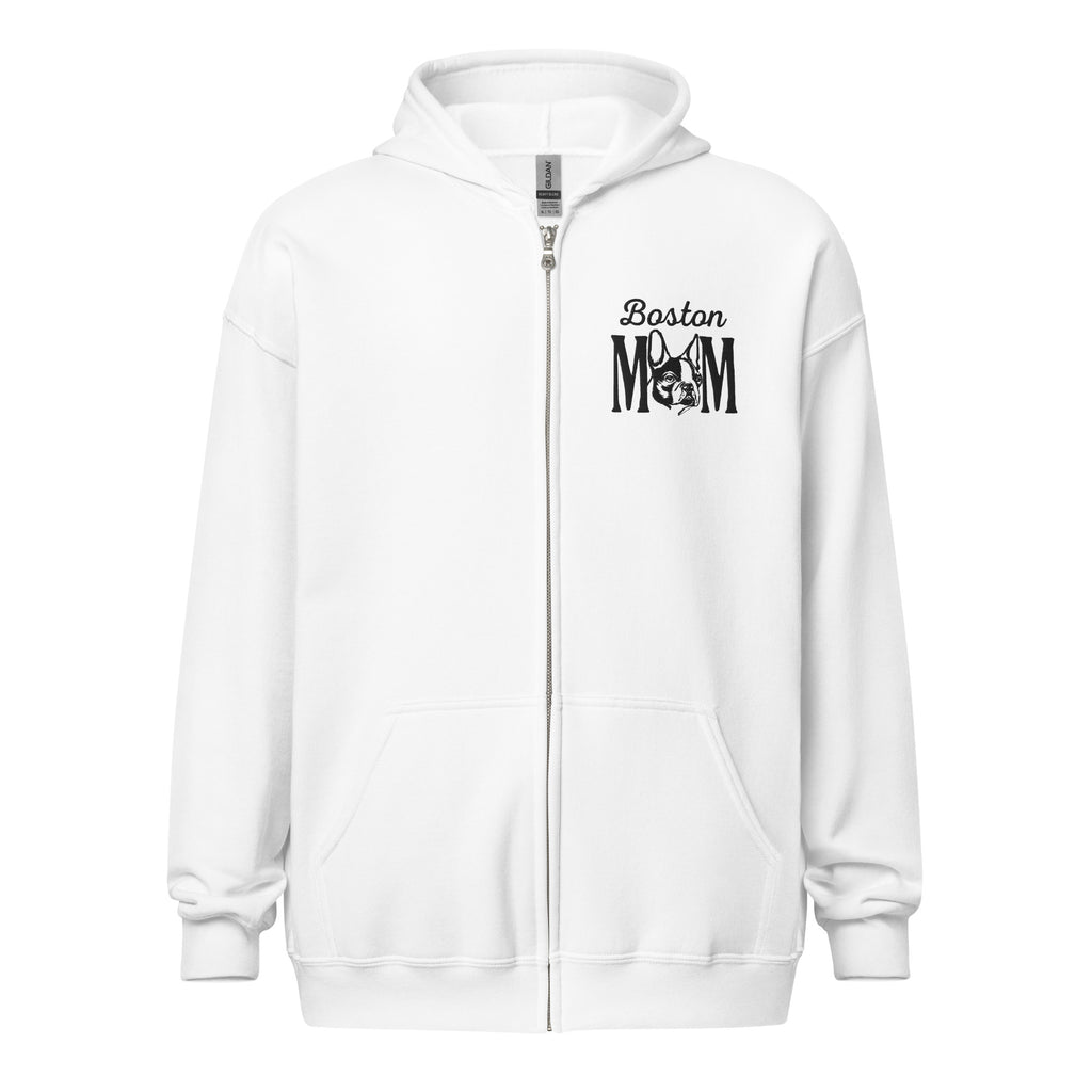 Boston Mom Embroidered Heavy Blend Zip Hoodie