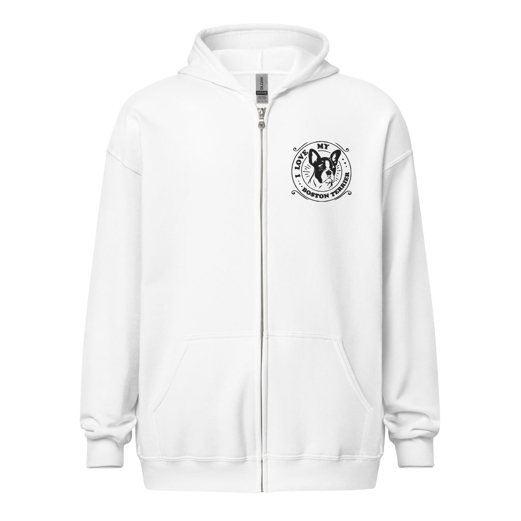 I Love My Boston Terrier Embroidered Unisex Heavy Blend Zip Hoodie