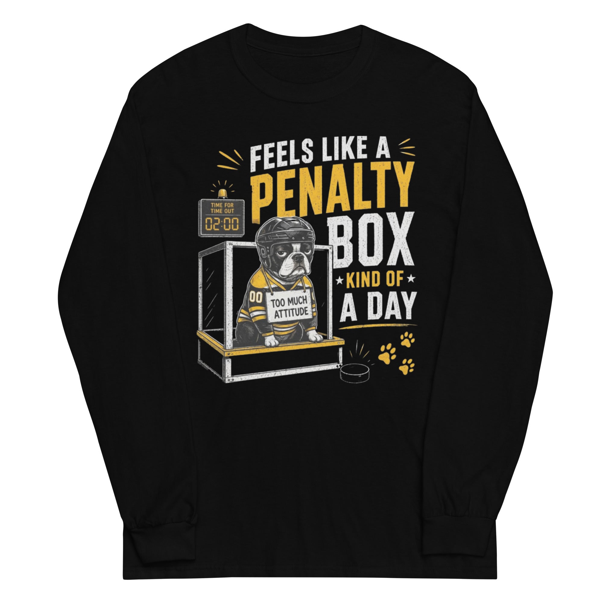 Feels Like a Penalty Box Kind of a Day Funny Ice Hockey Long Sleeve Shirt . Black