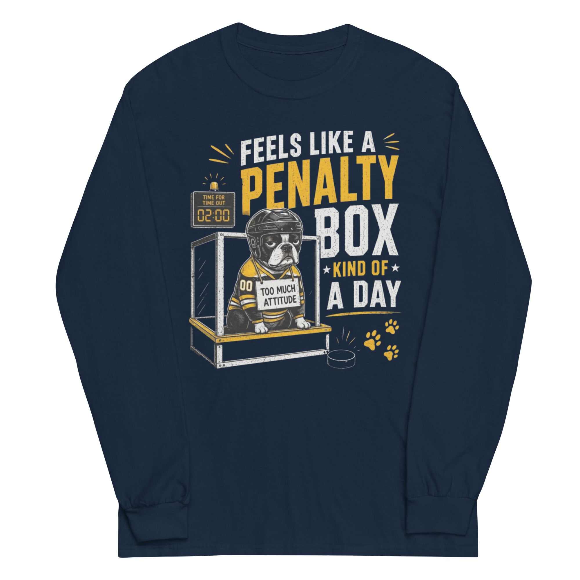Feels Like a Penalty Box Kind of a Day Funny Ice Hockey Long Sleeve Shirt . Navy