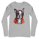 Boston Terrier in a Red Hoodie Long Sleeve Tee
