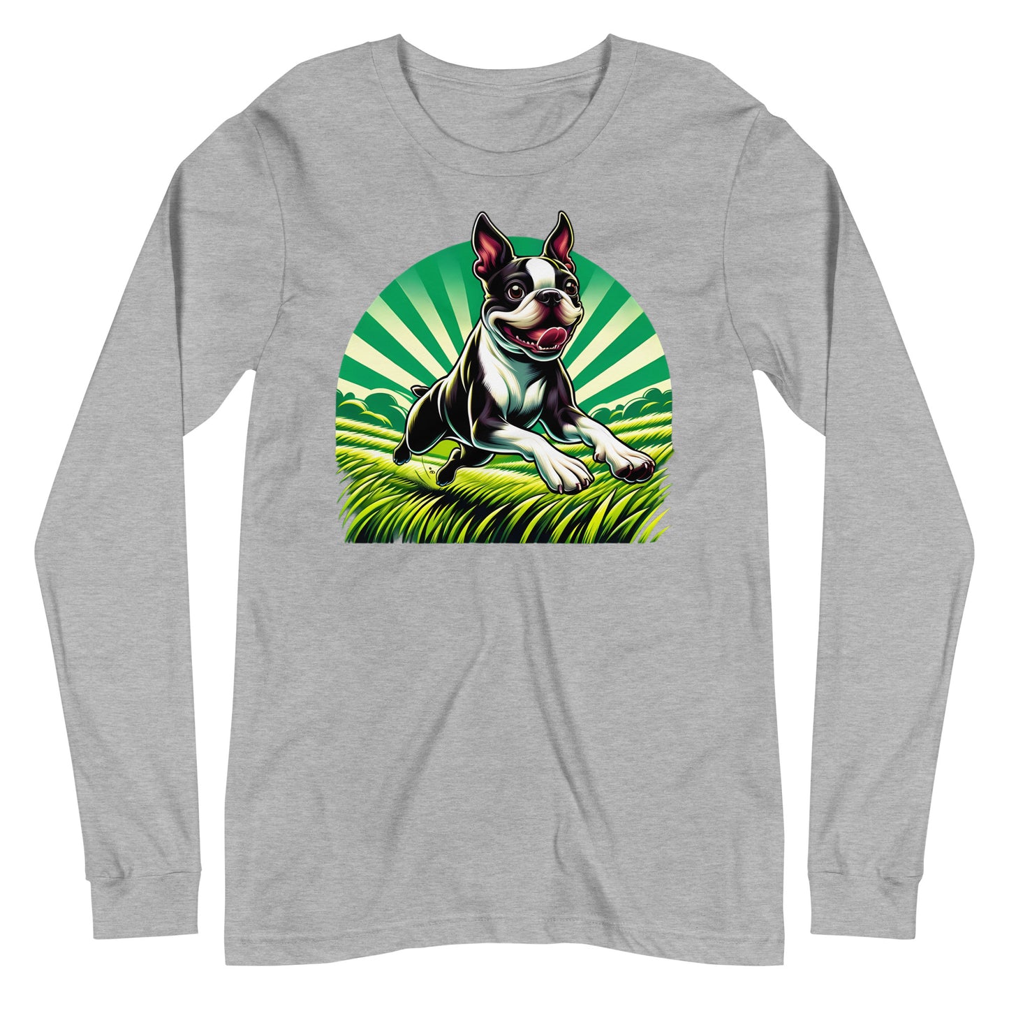 Boston Terrier Dog Running Free Unisex Long Sleeve Tee