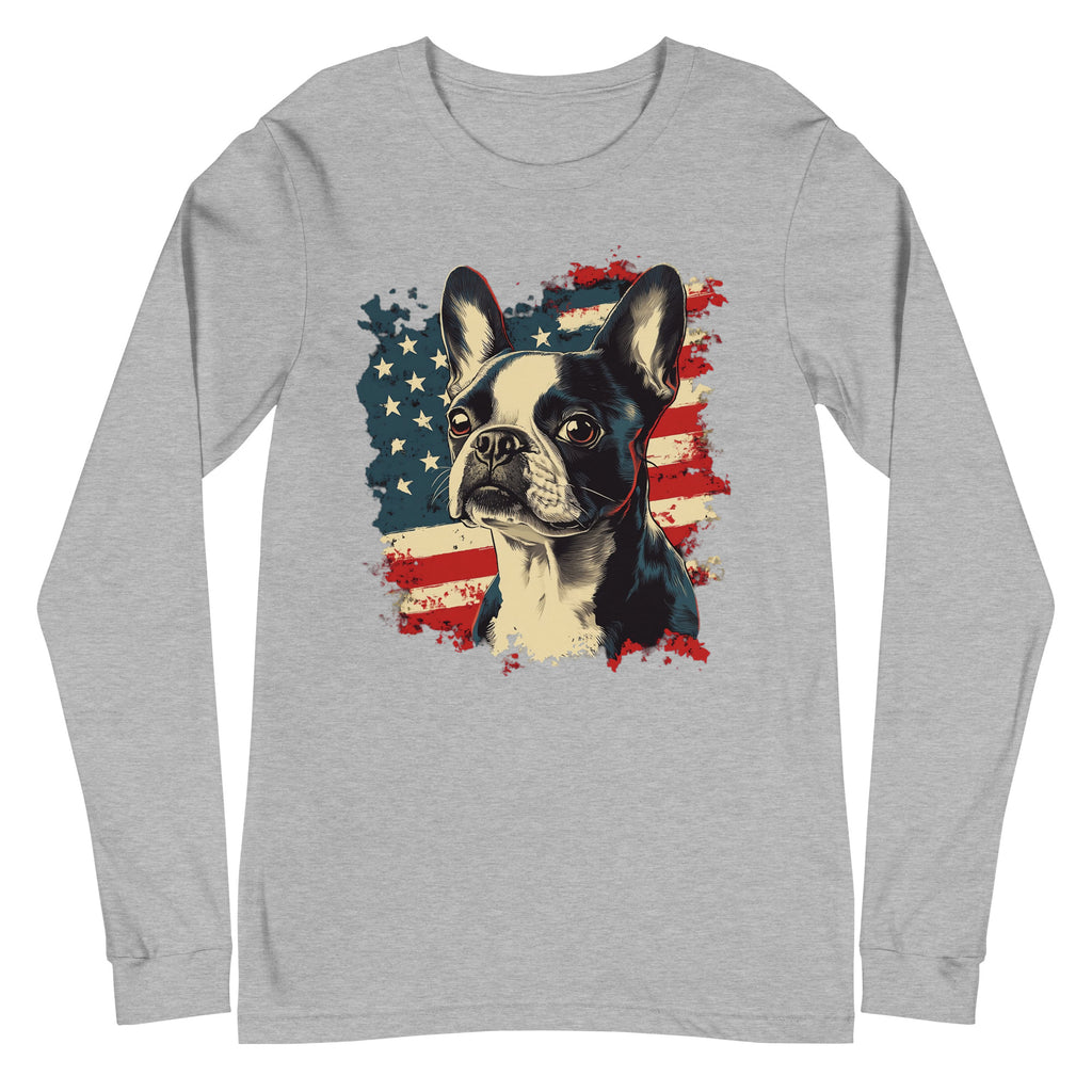 Patriotic Boston Terrier USA Flag Unisex Long Sleeve Tee