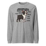 Boston Terrier Anatomy Illustrated Unisex Long Sleeve Tee . Athletic Heather