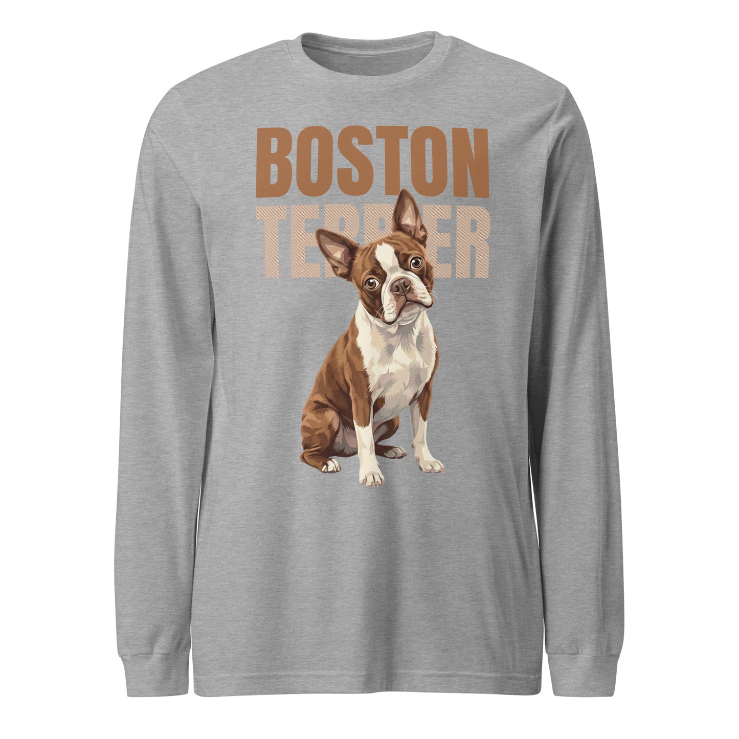 Brown Boston Terrier Dog Unisex Long Sleeve Tee . Athletic Heather