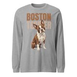 Brown Boston Terrier Dog Unisex Long Sleeve Tee . Athletic Heather