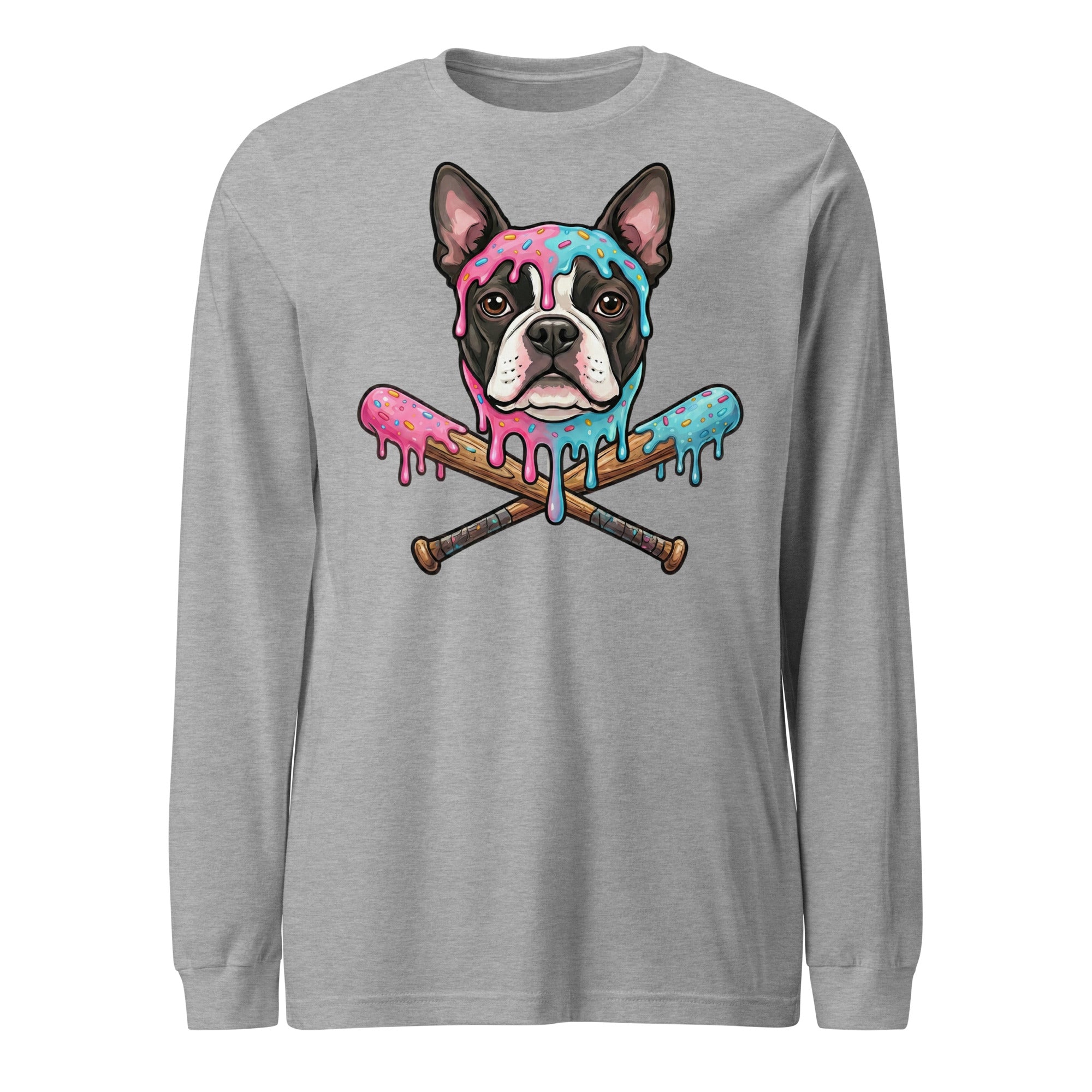 Baseball Drip Boston Terrier Dog Unisex Long Sleeve Tee . Athletic Heather