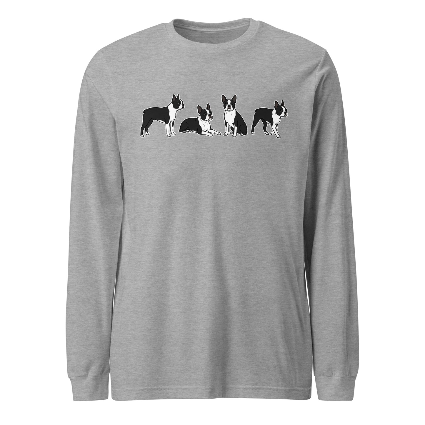 4 Boston Terrier Poses Unisex Long Sleeve Tee . Athletic Heather