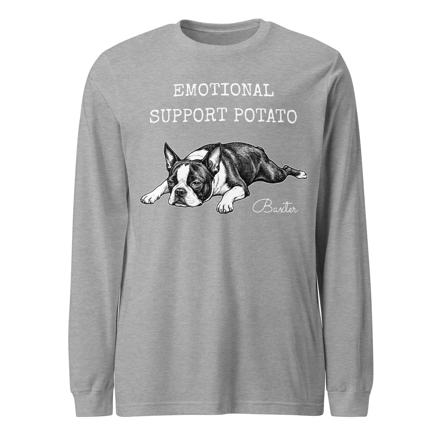 Emotional Support Potato Boston Terrier Dog Unisex Long Sleeve Tee . Athletic Heather