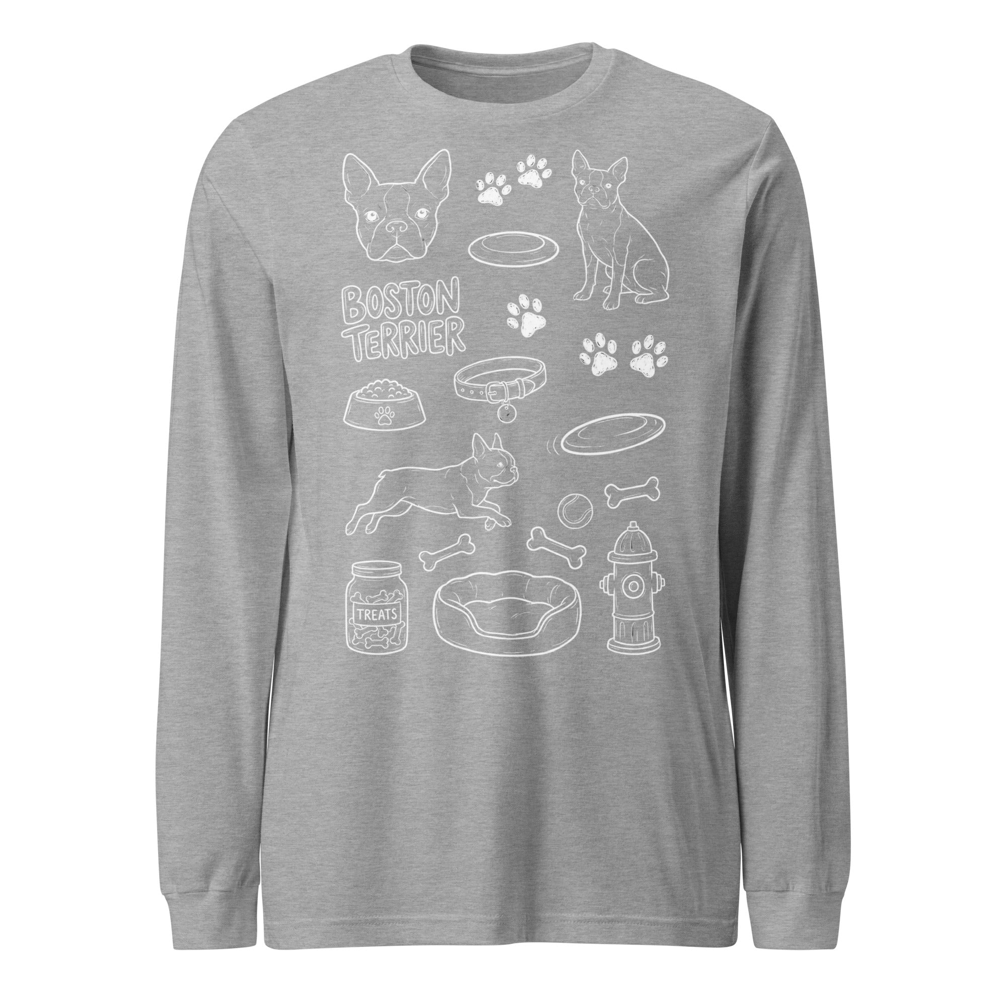 Boston Terrier Doodle Dog Lover Unisex Long Sleeve Tee . Athletic Heather