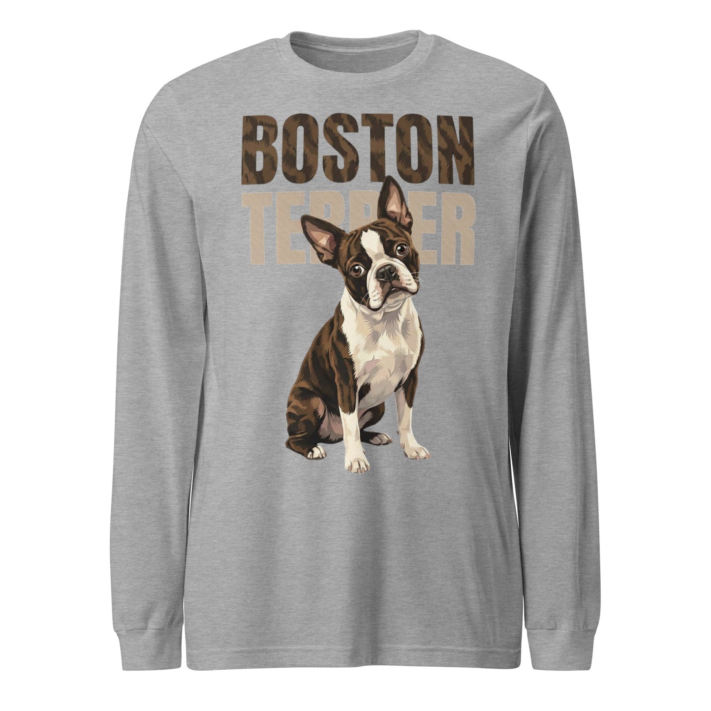 Brindle Boston Terrier Dog Unisex Long Sleeve Tee . Athletic Heather