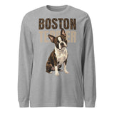 Brindle Boston Terrier Dog Unisex Long Sleeve Tee . Athletic Heather
