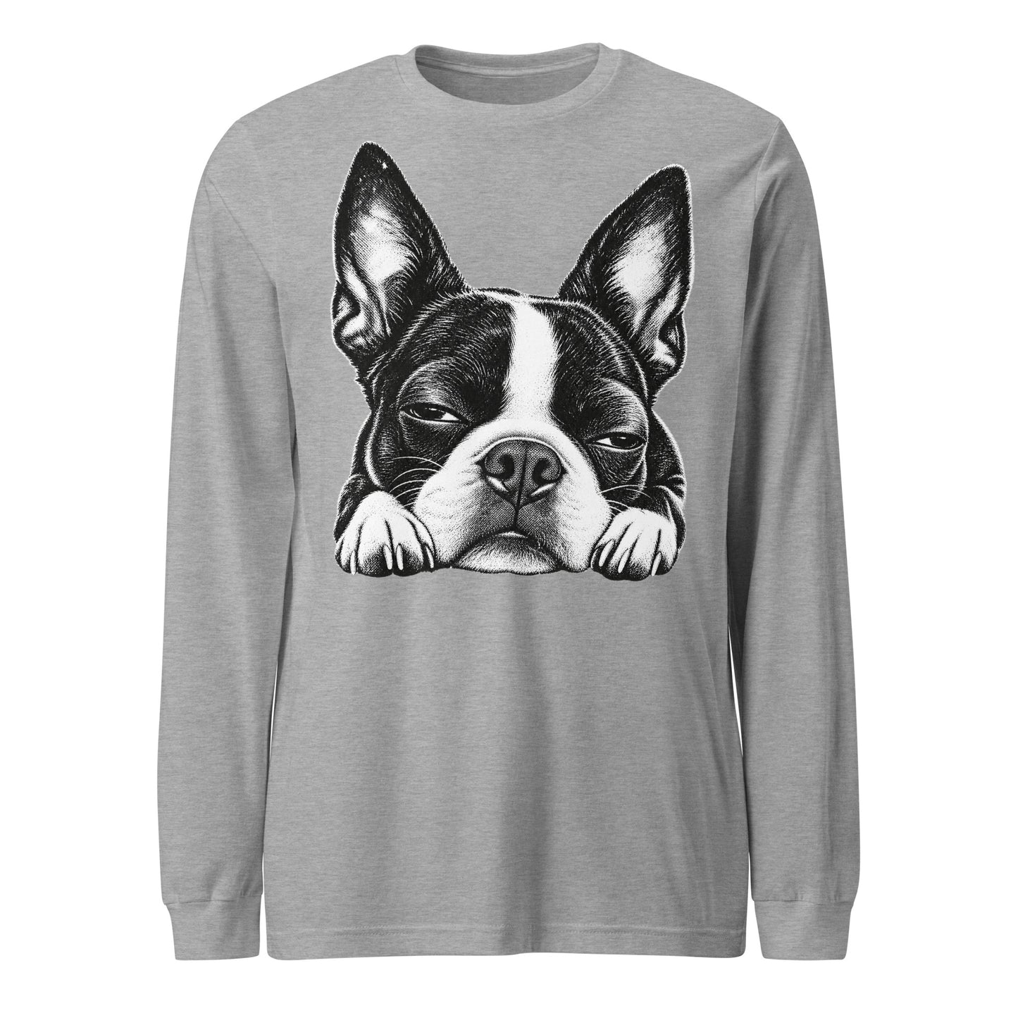Sleepy Boston Terrier Dog Unisex Long Sleeve Tee . Athletic Heather