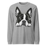 Sleepy Boston Terrier Dog Unisex Long Sleeve Tee . Athletic Heather