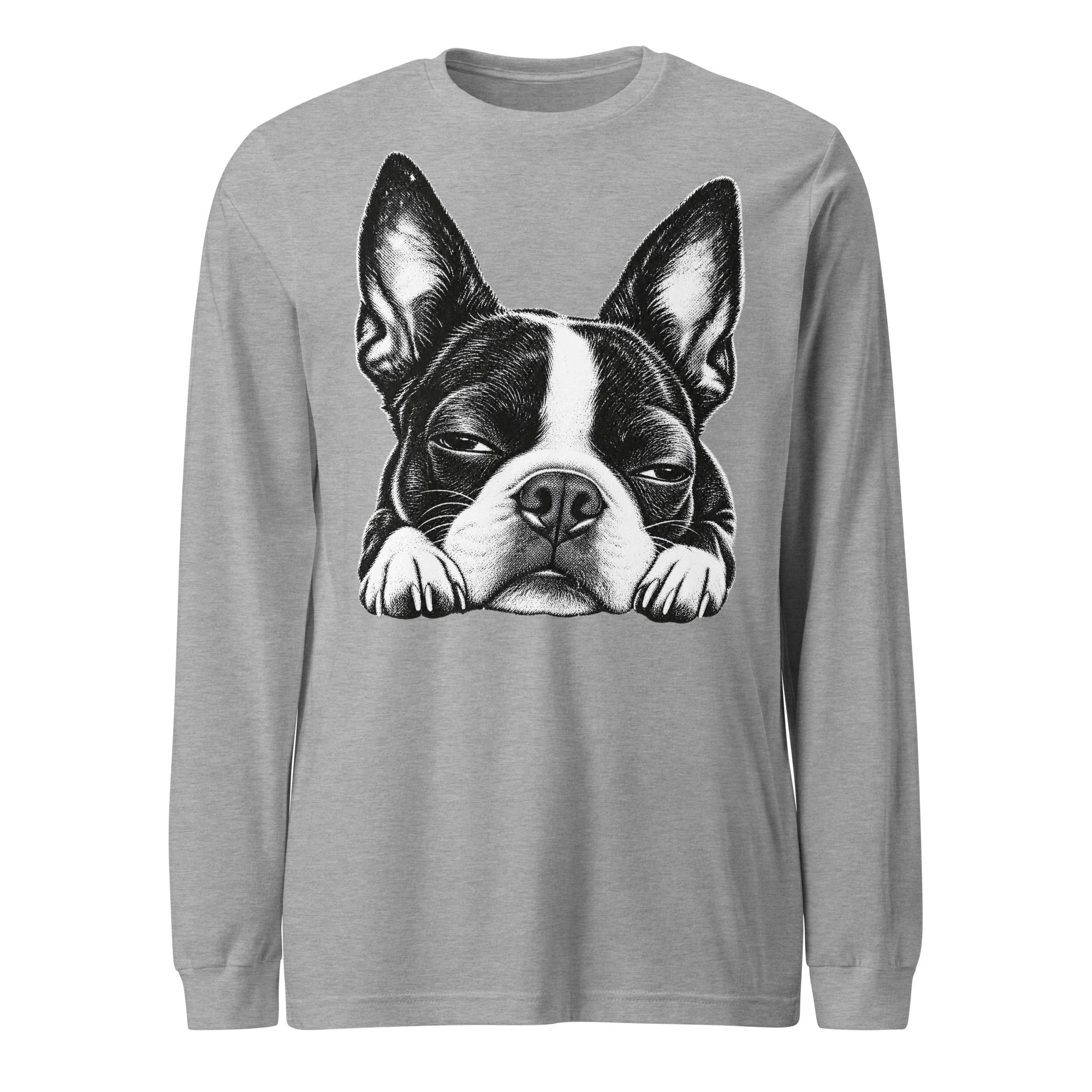 Sleepy Boston Terrier Dog Unisex Long Sleeve Tee . Athletic Heather