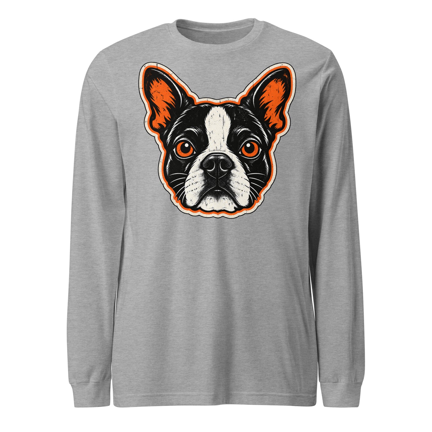 Halloween Boston Terrier Face Unisex Long Sleeve Tee . Athletic Heather