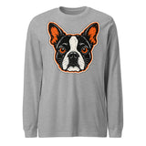 Halloween Boston Terrier Face Unisex Long Sleeve Tee . Athletic Heather
