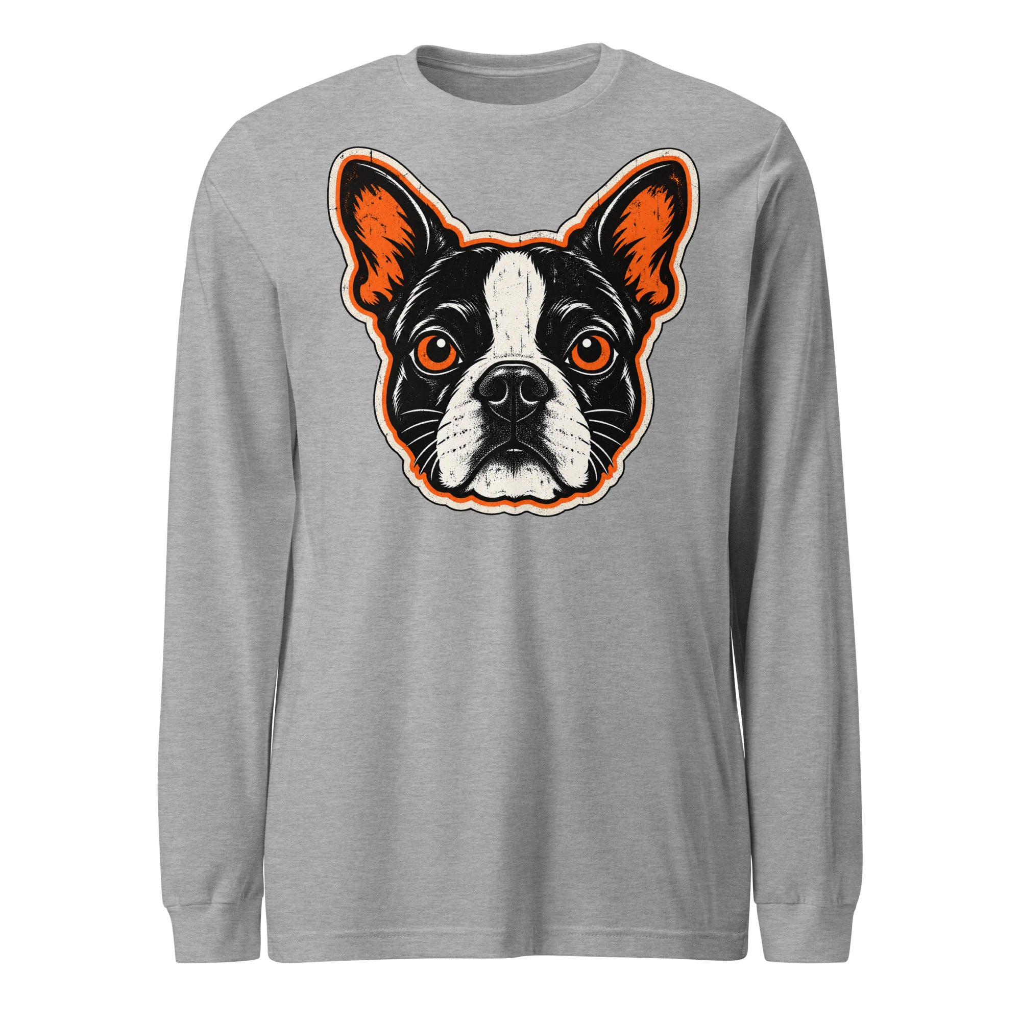 Halloween Boston Terrier Face Unisex Long Sleeve Tee . Athletic Heather
