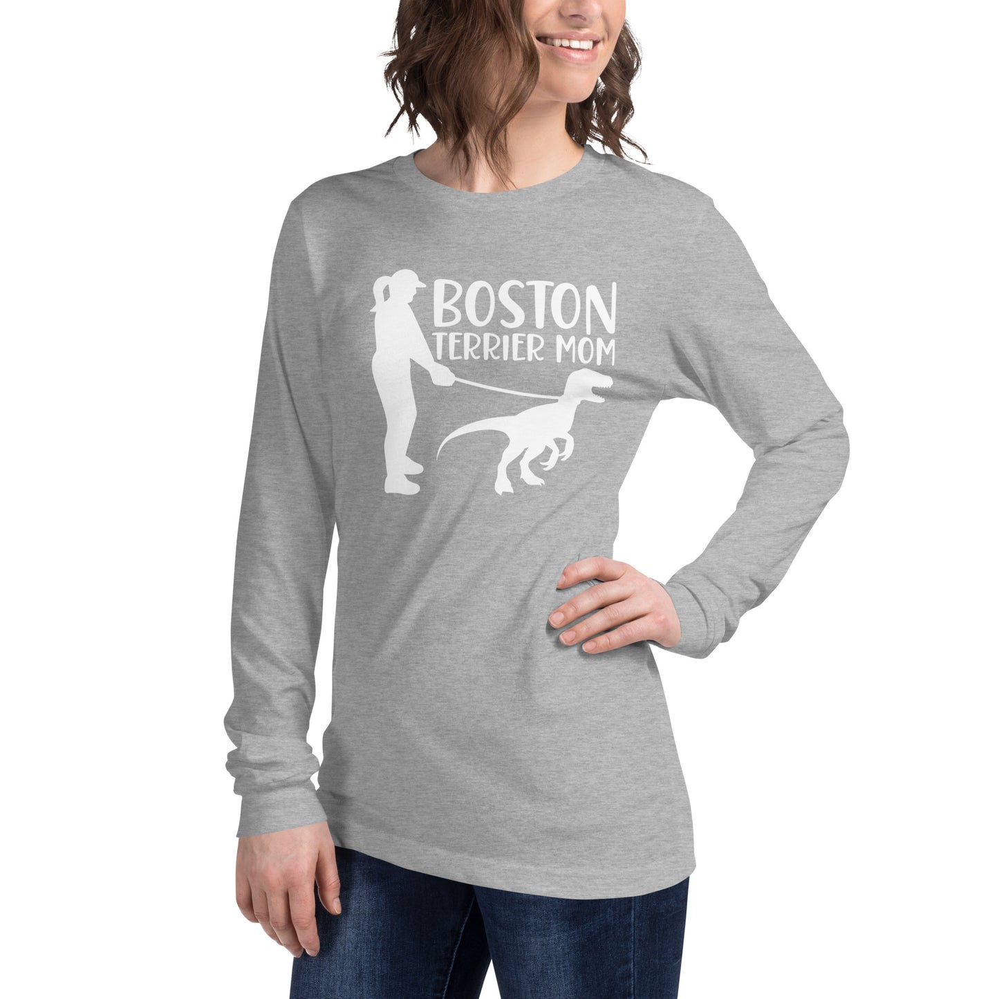 Boston Terrier Mom Dinosaur Long Sleeve Tee
