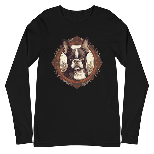 Vintage-Inspired Red Brown Boston Terrier Long Sleeve Tee