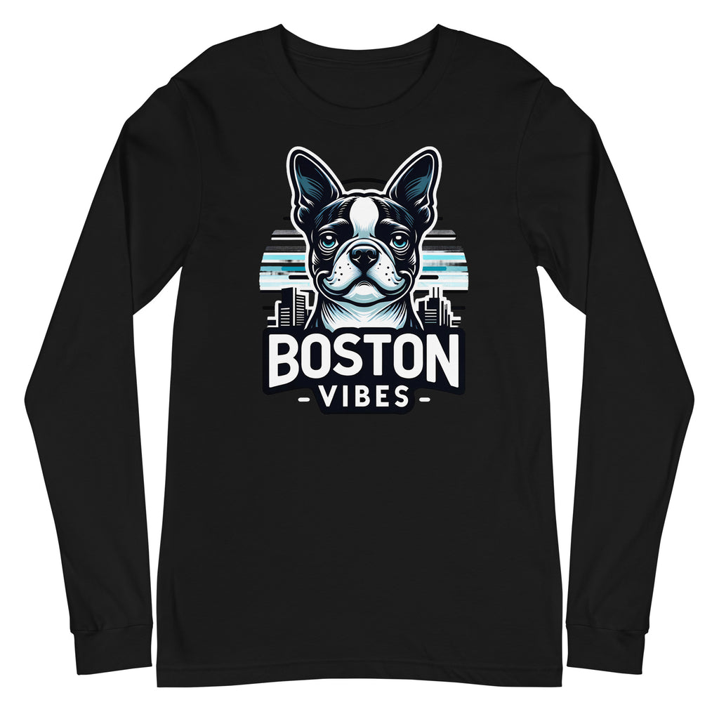 Boston Terrier Vibes Unisex Long Sleeve Tee