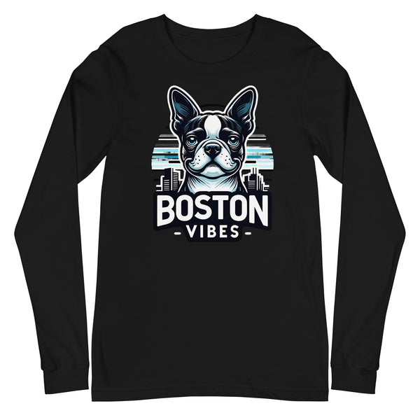 Boston Terrier Vibes Unisex Long Sleeve Tee