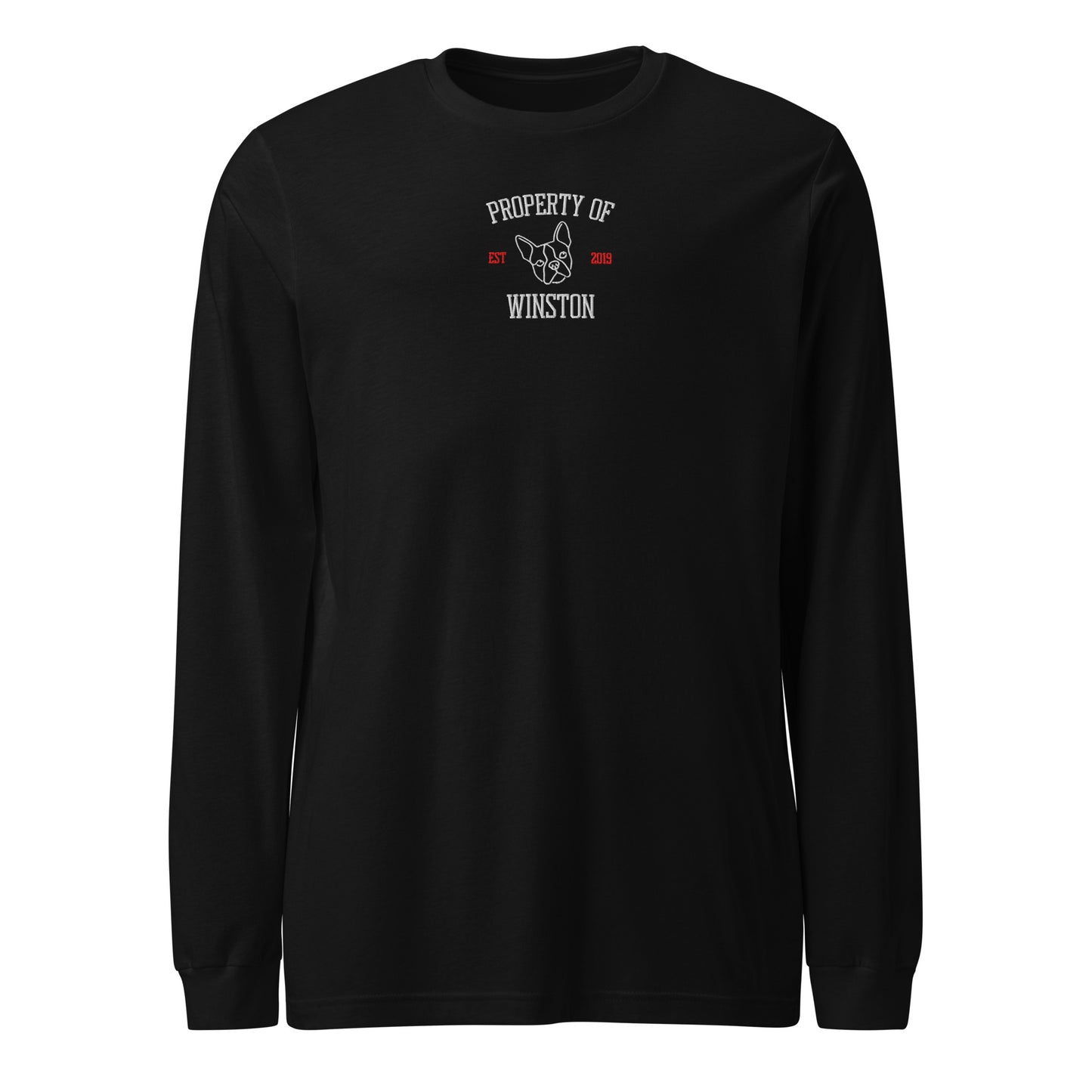 Property Of My Dog Custom Embroidered Unisex Long Sleeve Tee . Black
