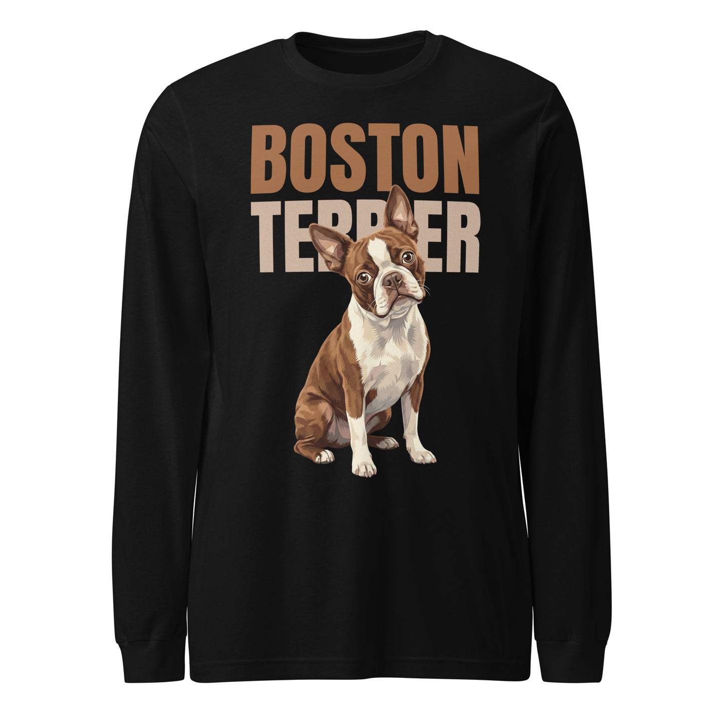 Brown Boston Terrier Dog Unisex Long Sleeve Tee . Black