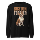 Brown Boston Terrier Dog Unisex Long Sleeve Tee . Black