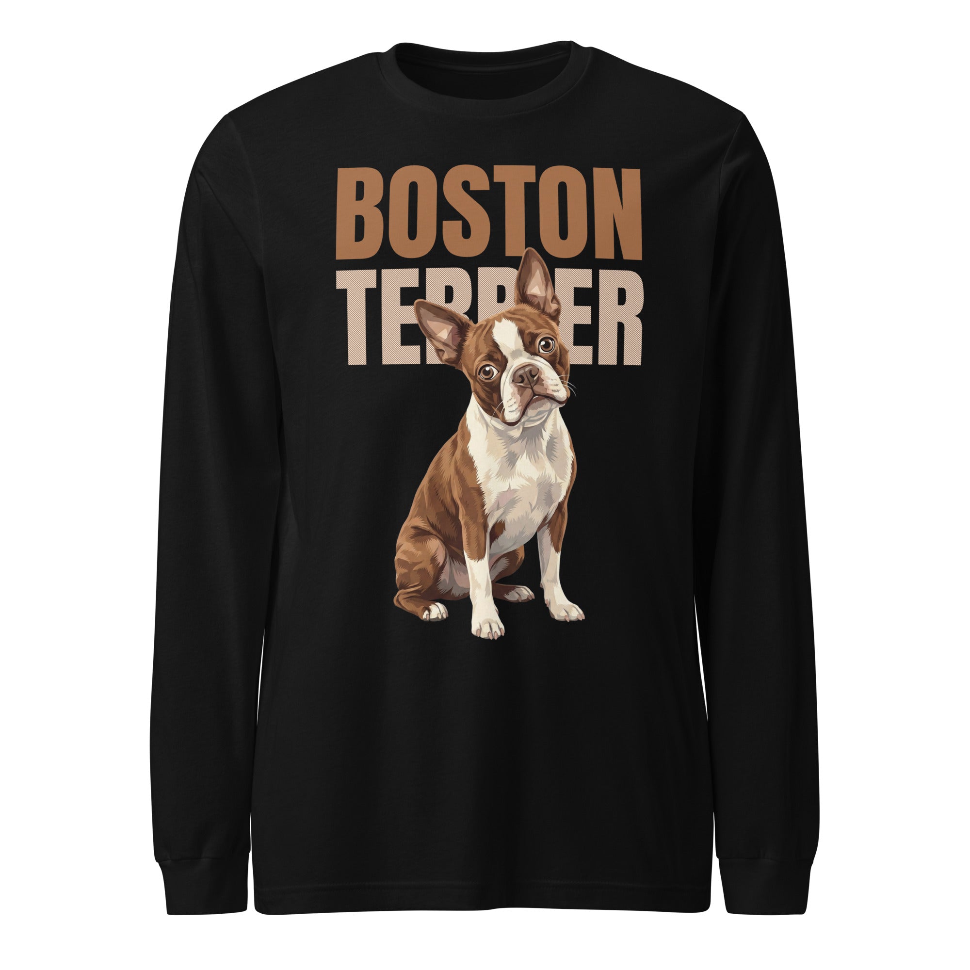 Brown Boston Terrier Dog Unisex Long Sleeve Tee . Black