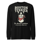 Boston Terrier “The American Gentleman” Chin Rest & Snuggle Expert Unisex Long Sleeve Tee . Black