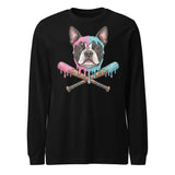 Baseball Drip Boston Terrier Dog Unisex Long Sleeve Tee . Black