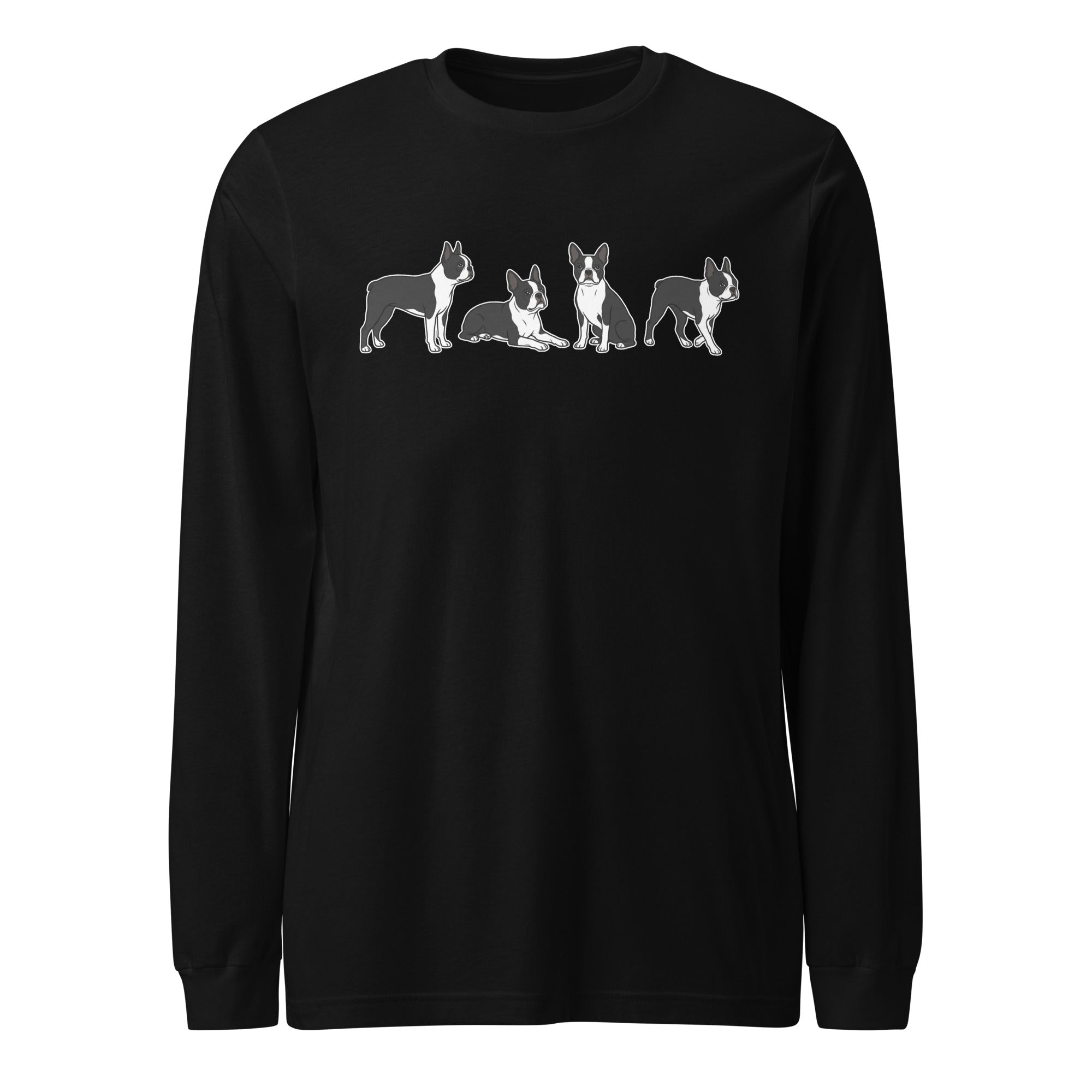 4 Boston Terrier Poses Unisex Long Sleeve Tee . Black