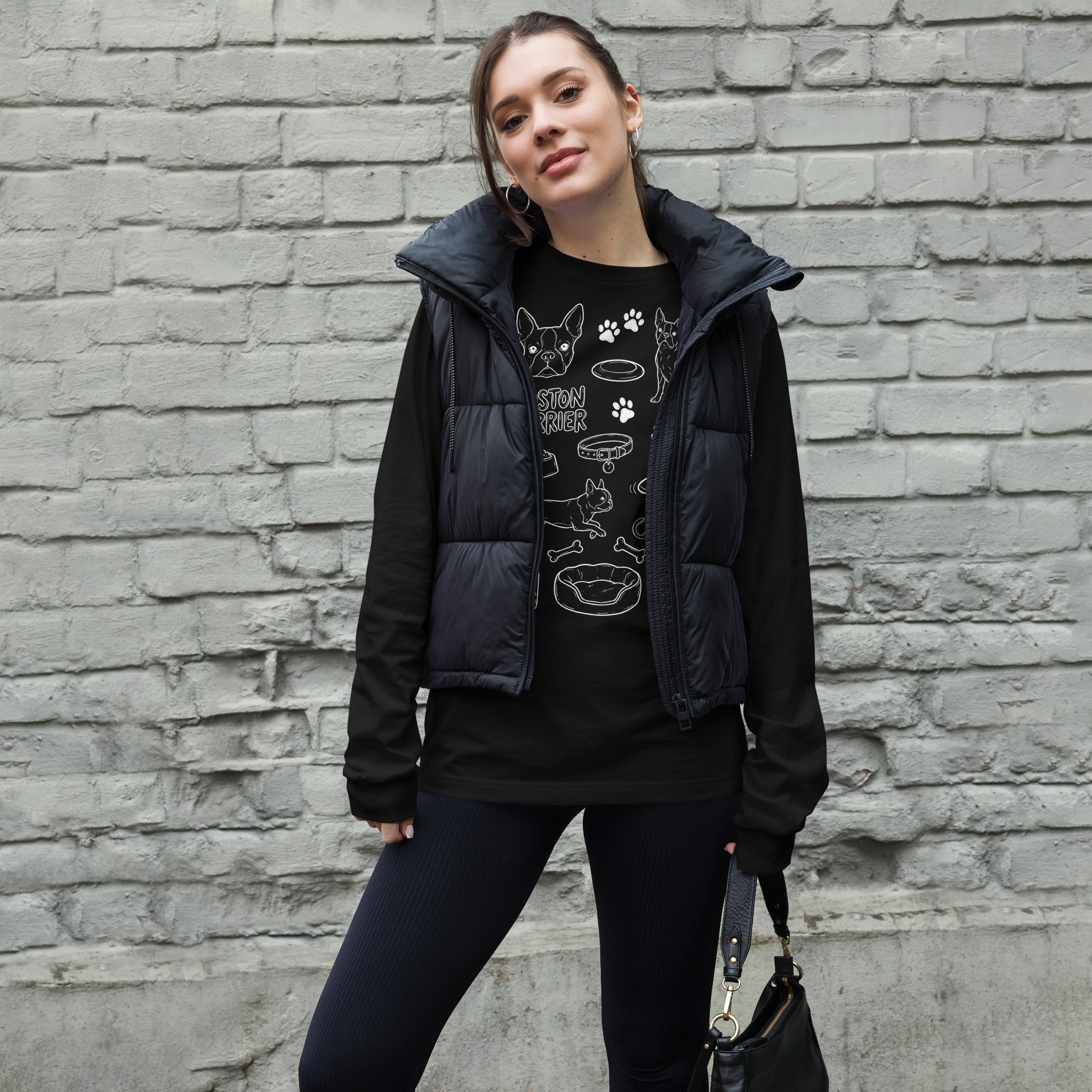 Boston Terrier Doodle Dog Lover Unisex Long Sleeve Tee .