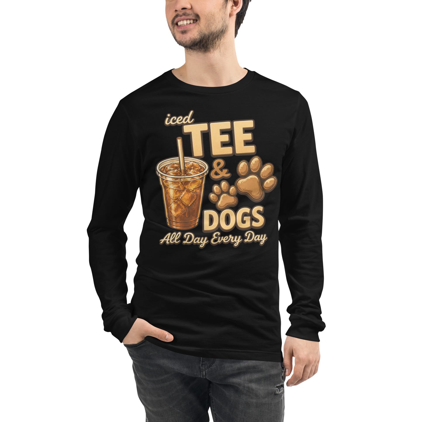 Iced Tea & Dogs All Day Every Day Unisex Long Sleeve Shirt - Funny Dog Lover Tee .