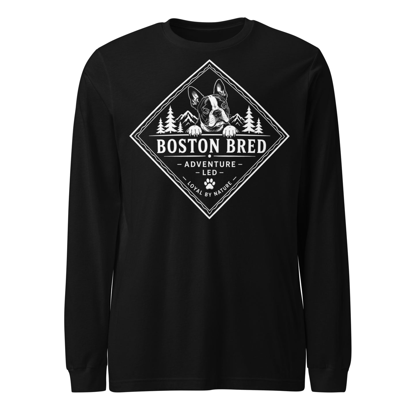 Boston Bred Adventure Led – Outdoor And Hiking Dog Lover Unisex Long Sleeve Tee . Black