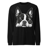 Sleepy Boston Terrier Dog Unisex Long Sleeve Tee . Black
