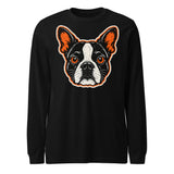 Halloween Boston Terrier Face Unisex Long Sleeve Tee . Black