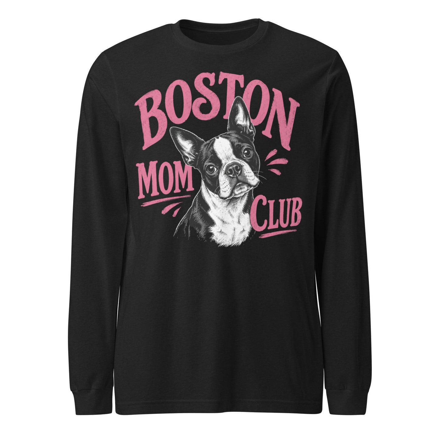 Boston Mom Club Long Sleeve Tee . Black Heather