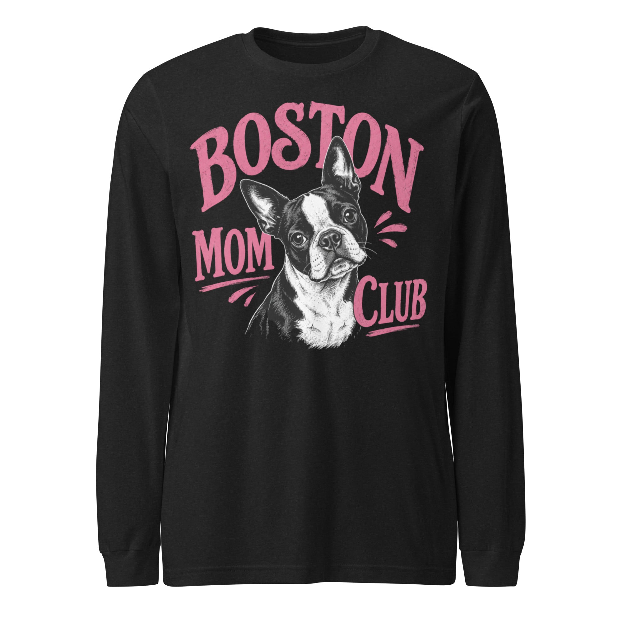 Boston Mom Club Long Sleeve Tee . Black Heather