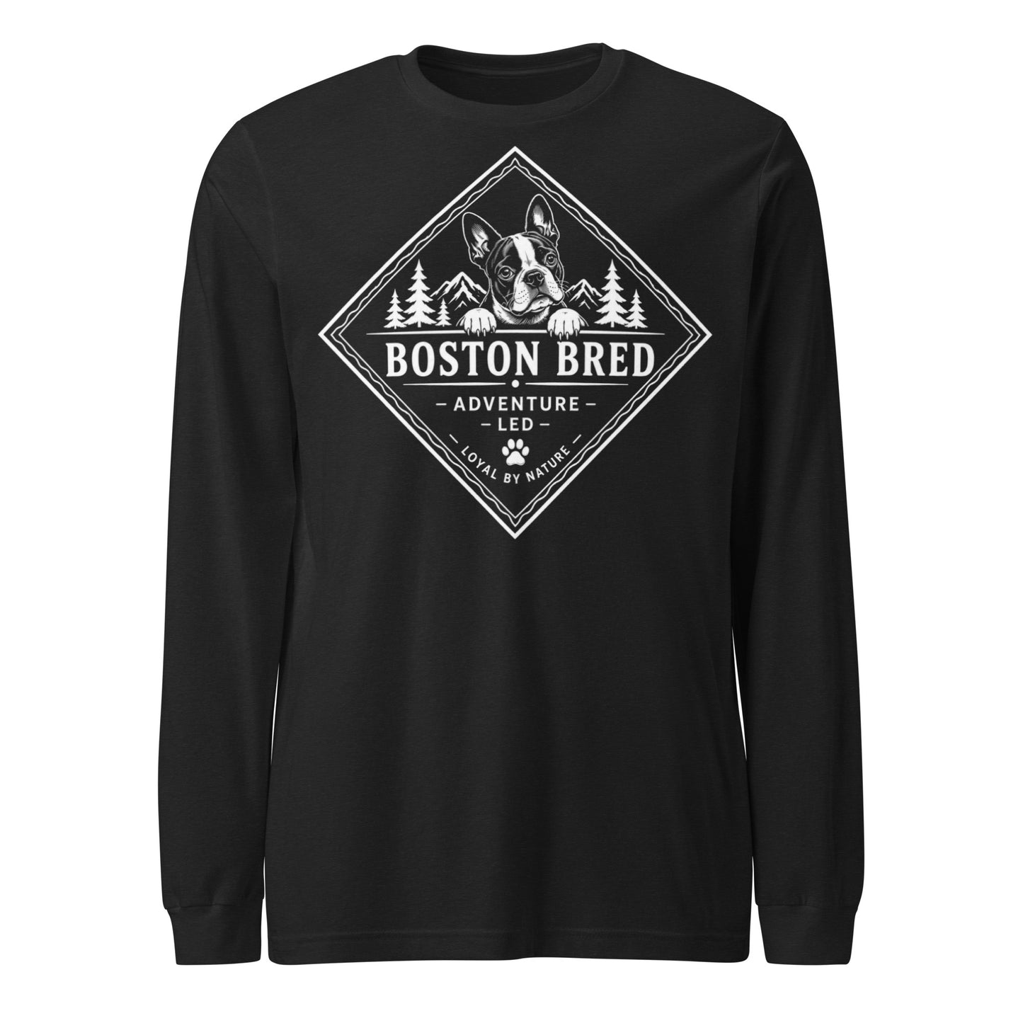 Boston Bred Adventure Led – Outdoor And Hiking Dog Lover Unisex Long Sleeve Tee . Black Heather