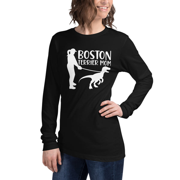 Boston Terrier Mom Dinosaur Long Sleeve Tee