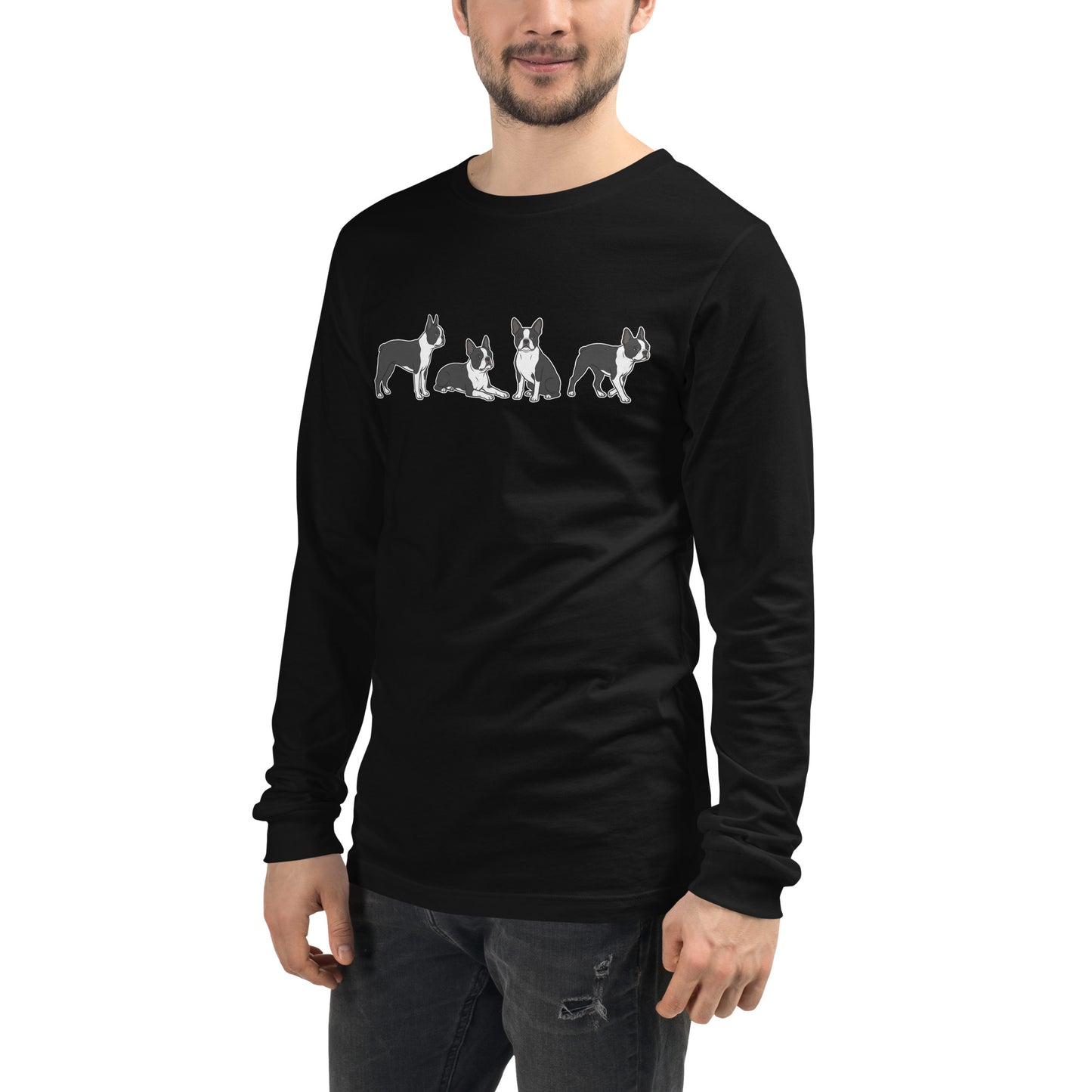 4 Boston Terrier Poses Unisex Long Sleeve Tee .
