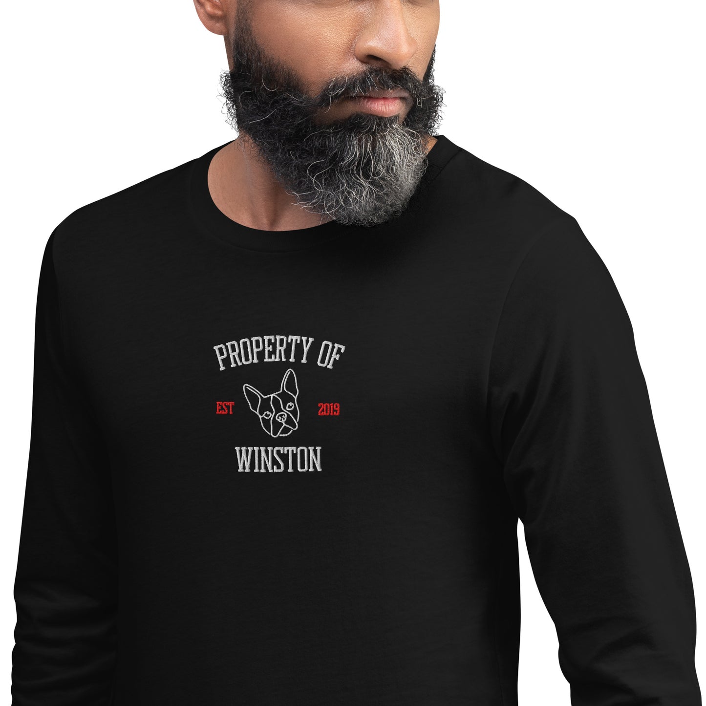 Property Of My Dog Custom Embroidered Unisex Long Sleeve Tee .