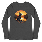 Boston Terrier Sitting By A Calm Lake Unisex Long Sleeve Tee