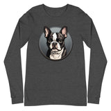Cartoon Boston Terrier Dog Portrait Unisex Long Sleeve Tee