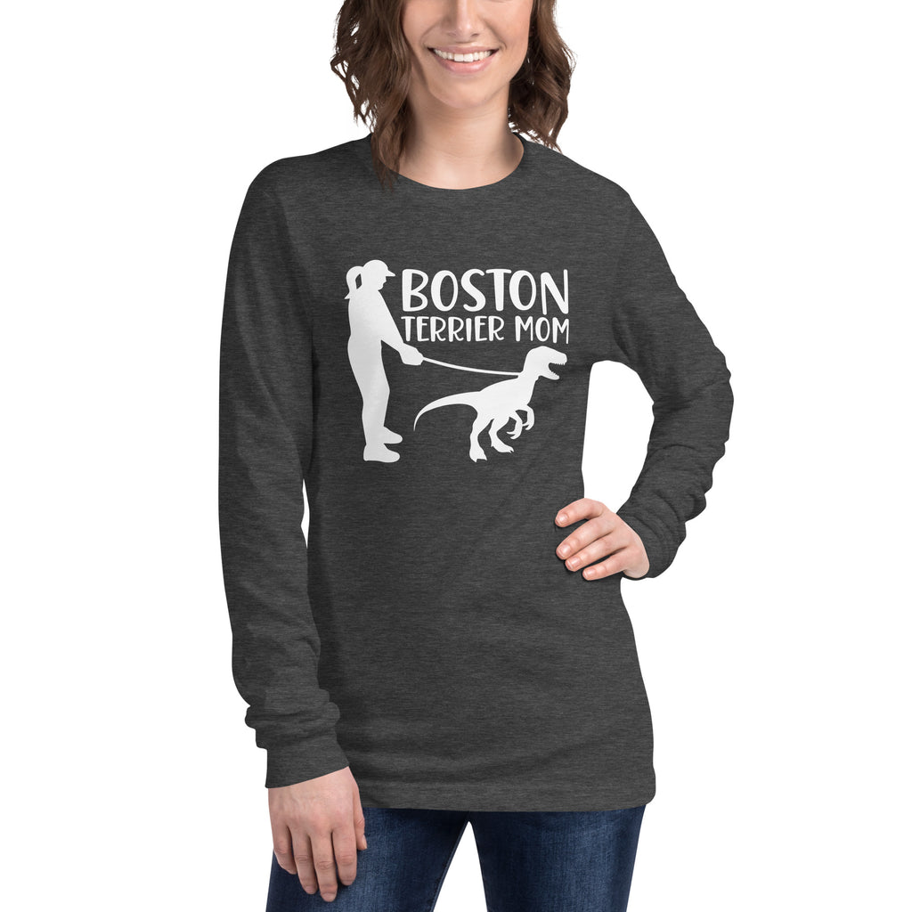 Boston Terrier Mom Dinosaur Long Sleeve Tee