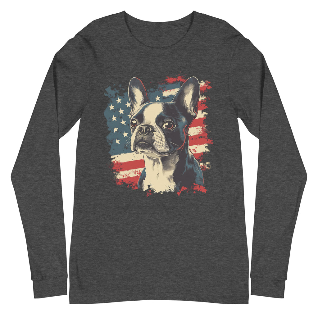 Patriotic Boston Terrier USA Flag Unisex Long Sleeve Tee