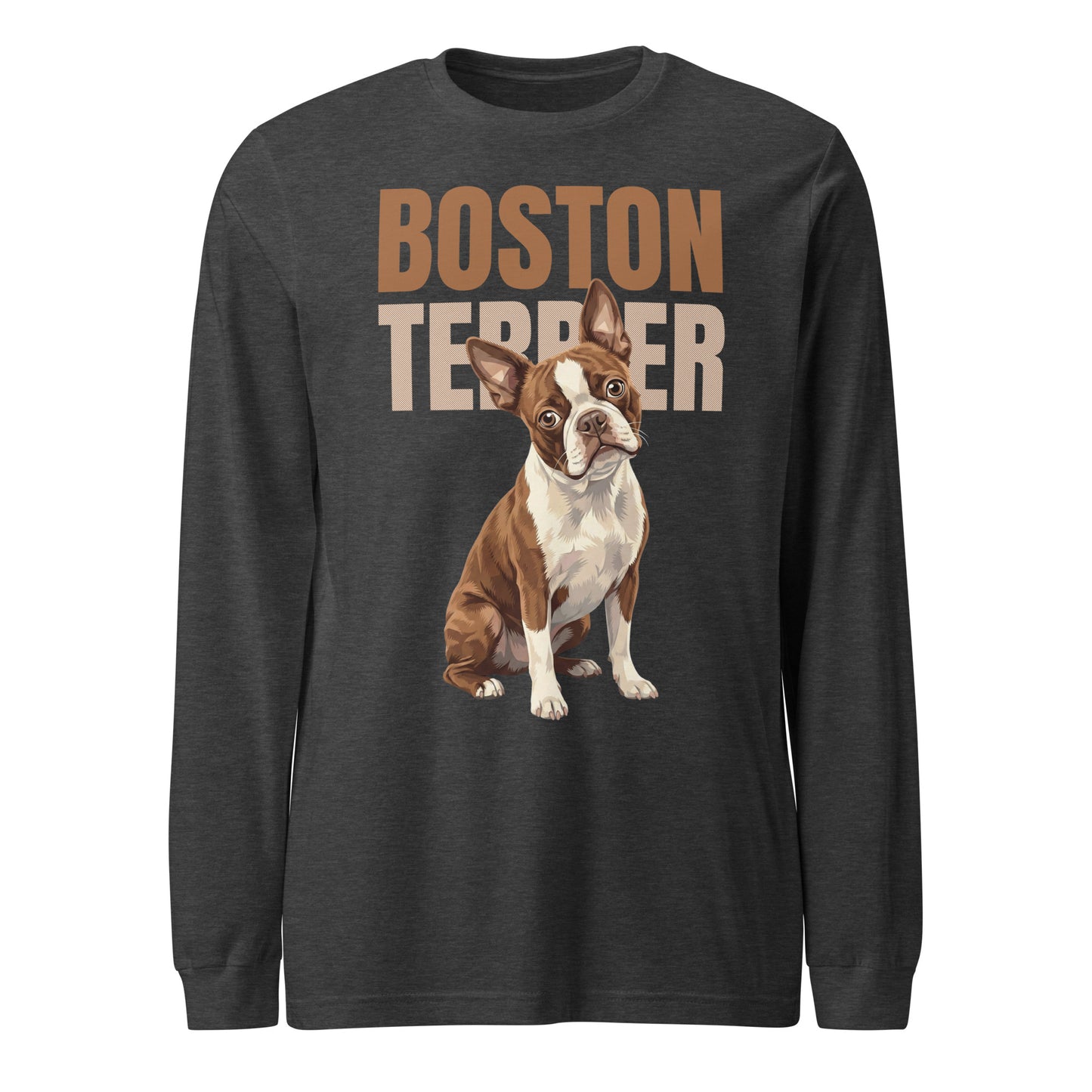 Brown Boston Terrier Dog Unisex Long Sleeve Tee . Dark Grey Heather